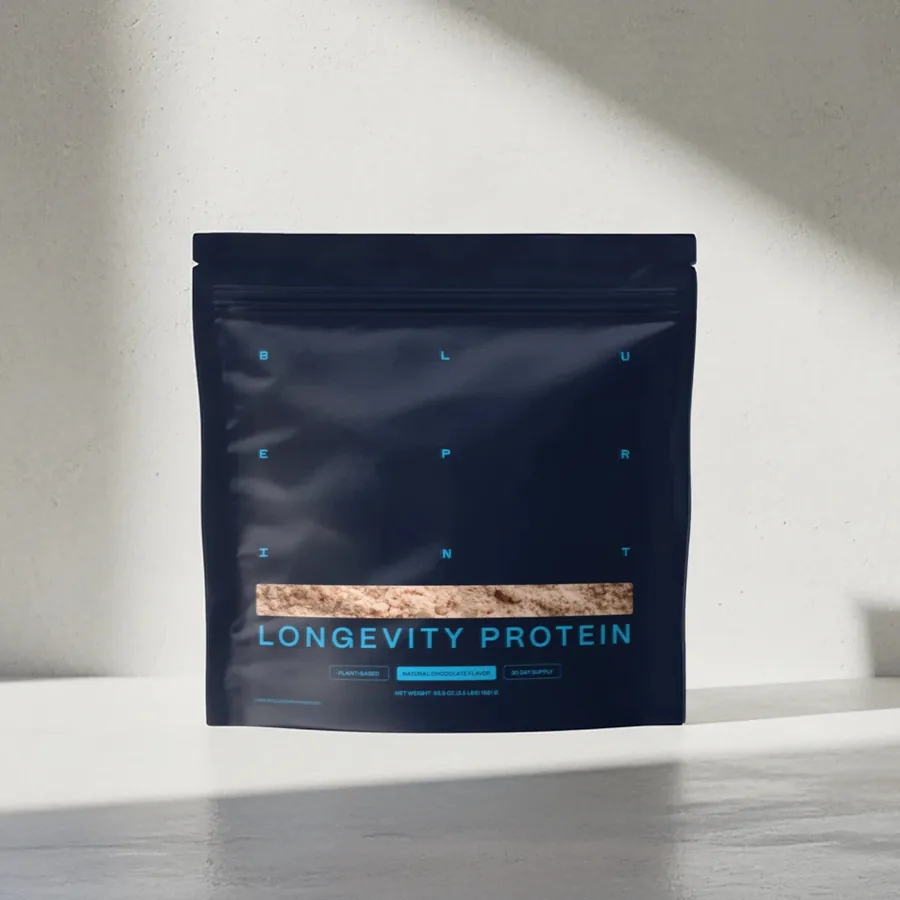 Blueprint Longevity Protein Chocolate that James Chen uses in his protocol subset
